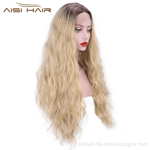 Ombre Wholesale For Black Women Cheap Fiber Wavy Pre Plucked Futura High Heat Resistant Lace Front Synthetic Hair Wigs